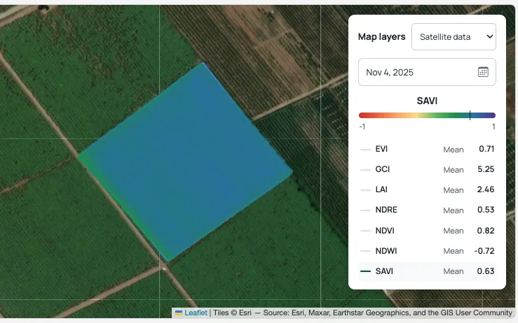 SAVI vegetation index map of the same field